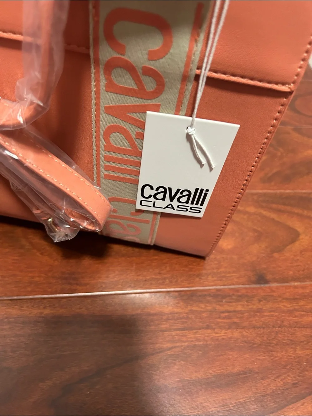 Cavalli Class Coral Tote Bag with Logo Webbing